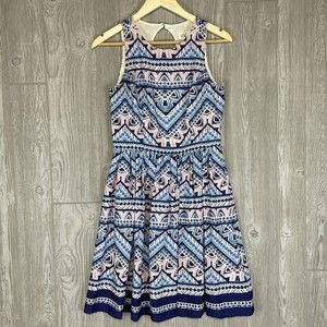 ELIZA J Bold Pattern Blue Pink White Fit Flare Sleeveless Dress Womens‎ Sz 4